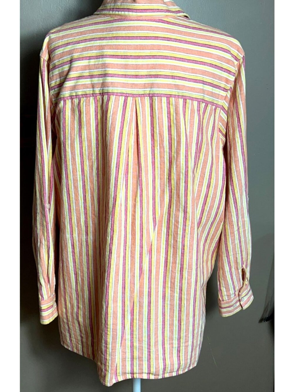 Kim Rogers Heavy Linen Shirt Button Stripe Tunic Capsule Coastal Summer Women 1X - Picture 3 of 11